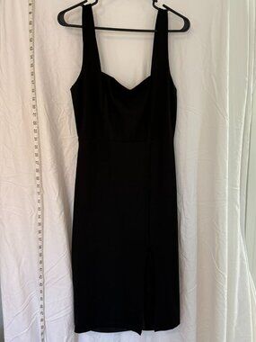 LULUS Midi Dress Womens Black Medium Side Slit Sweetheart Neck Sleeveless Ribbed